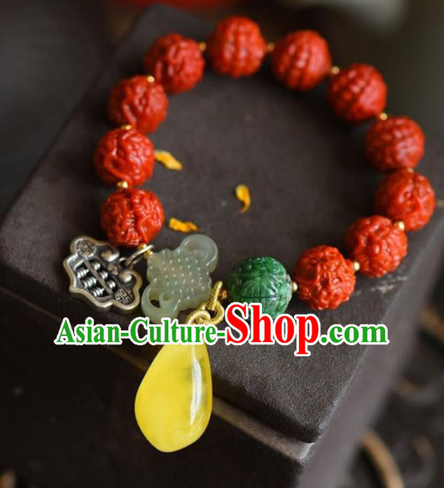 China Handmade Agate Carving Dragon Bracelet Traditional Jewelry Accessories National Beeswax Silver Bangle