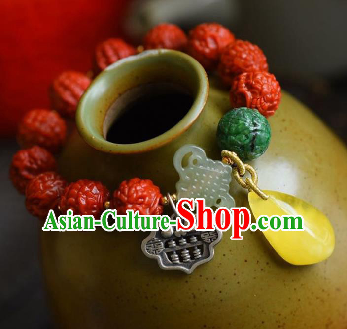 China Handmade Agate Carving Dragon Bracelet Traditional Jewelry Accessories National Beeswax Silver Bangle