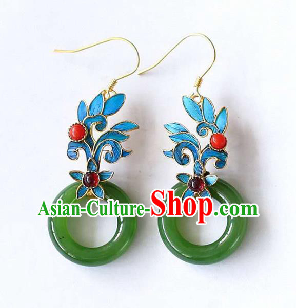 Handmade China Jade Peace Buckle Eardrop Accessories Traditional Jewelry Cheongsam Garnet Earrings