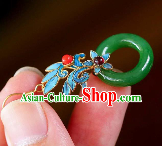 Handmade China Jade Peace Buckle Eardrop Accessories Traditional Jewelry Cheongsam Garnet Earrings