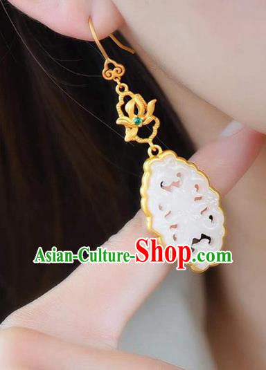 Handmade China Golden Eardrop Accessories Traditional Wedding Jewelry National Cheongsam Jade Earrings