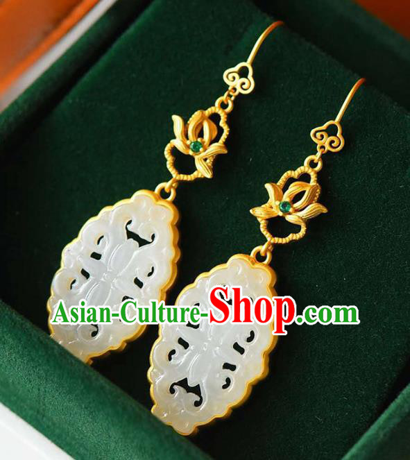 Handmade China Golden Eardrop Accessories Traditional Wedding Jewelry National Cheongsam Jade Earrings