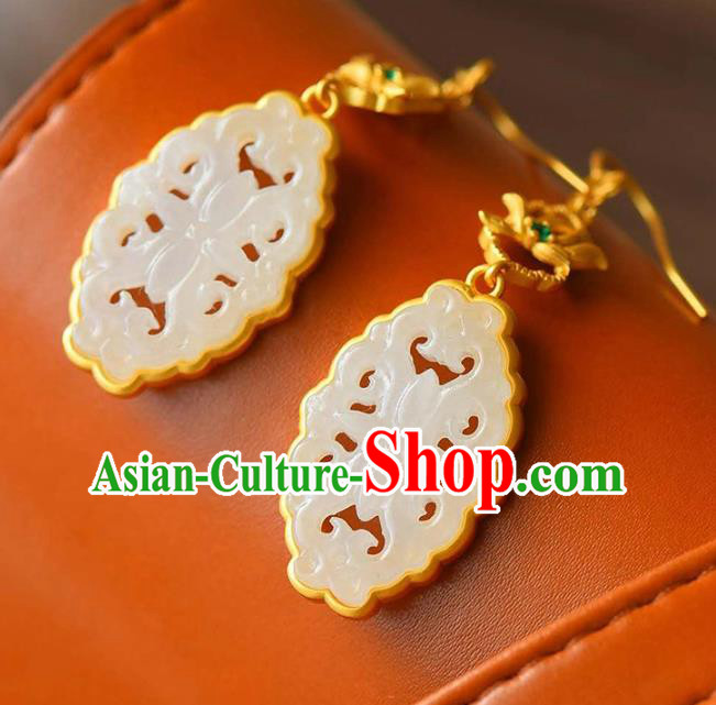 Handmade China Golden Eardrop Accessories Traditional Wedding Jewelry National Cheongsam Jade Earrings