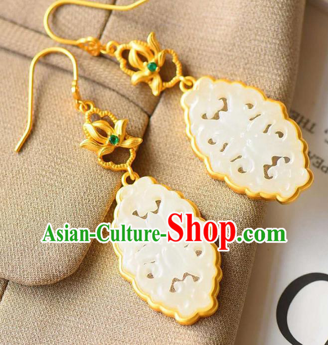 Handmade China Golden Eardrop Accessories Traditional Wedding Jewelry National Cheongsam Jade Earrings