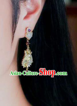 Handmade China Traditional Amethyst Eardrop Accessories National Cheongsam Golden Phoenix Earrings Jewelry