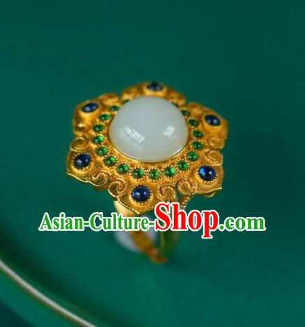 Chinese National Sapphire Ring Jewelry Traditional Handmade Golden Circlet Accessories