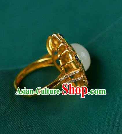 Chinese National Sapphire Ring Jewelry Traditional Handmade Golden Circlet Accessories