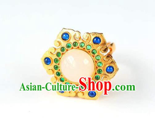 Chinese National Sapphire Ring Jewelry Traditional Handmade Golden Circlet Accessories