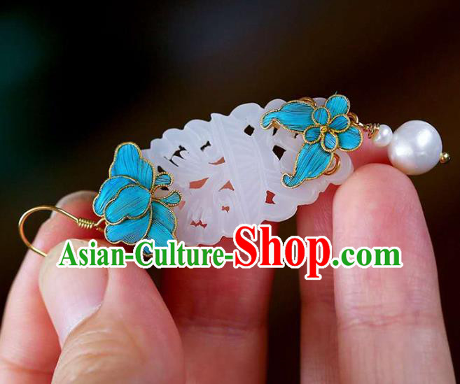 Handmade China National Cheongsam Earrings Jewelry Traditional Jade Eardrop Accessories