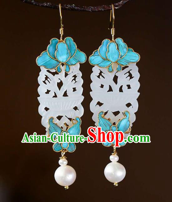 Handmade China National Cheongsam Earrings Jewelry Traditional Jade Eardrop Accessories