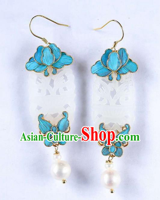 Handmade China National Cheongsam Earrings Jewelry Traditional Jade Eardrop Accessories