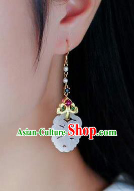 Handmade China Traditional Jade Butterfly Eardrop Accessories Cheongsam Earrings National Jewelry