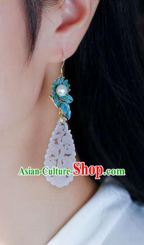 Handmade China National Jade Jewelry Cheongsam Pearl Earrings Traditional Eardrop Accessories