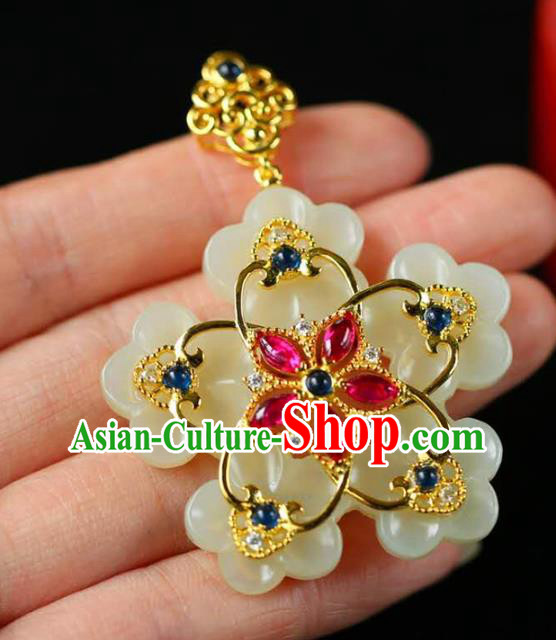 Chinese Classical Necklace Accessories Handmade National Jade Carving Flower Necklet Pendant