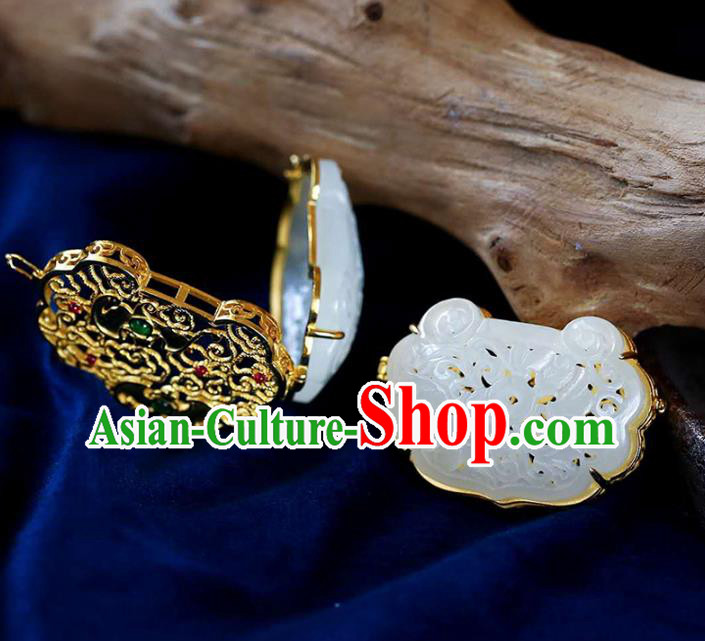 Chinese Handmade National Jade Necklet Pendant Classical Golden Sachet Necklace Accessories