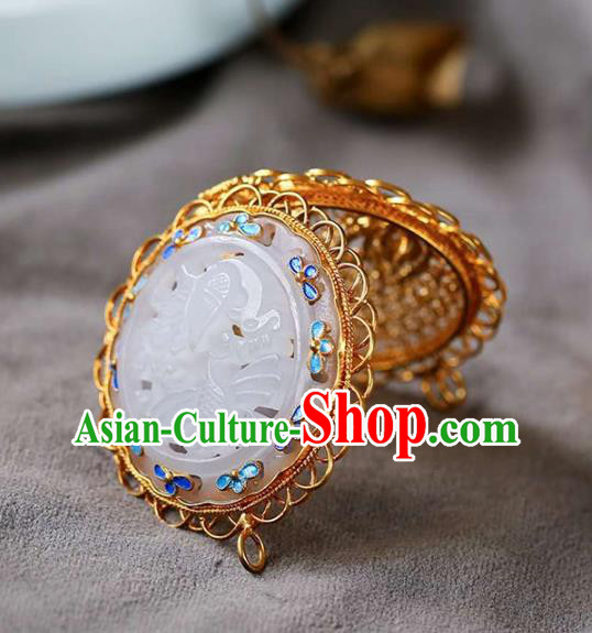 Chinese National Classical Golden Sachet Necklace Accessories Handmade Jade Carving Lotus Necklet Pendant