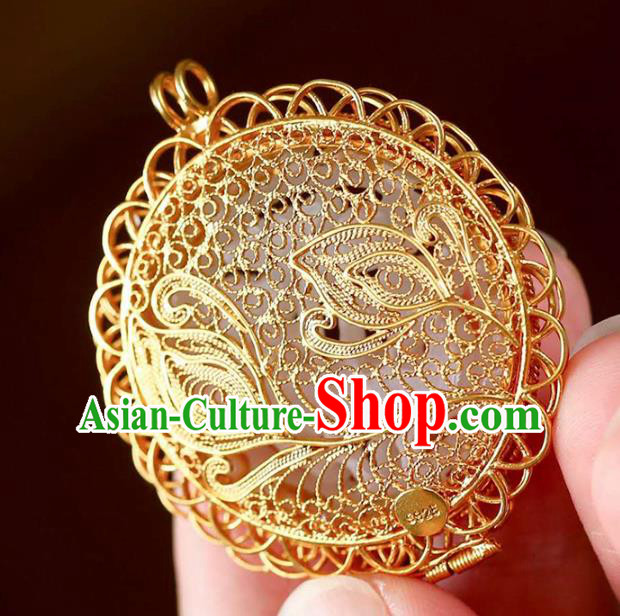Chinese National Classical Golden Sachet Necklace Accessories Handmade Jade Carving Lotus Necklet Pendant