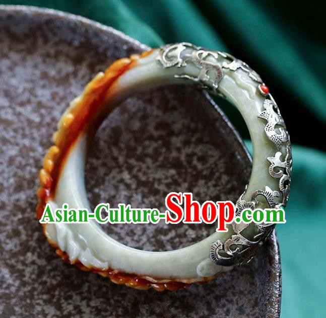 China Handmade Jade Carving Bracelet Traditional Jewelry Accessories National Silver Bangle