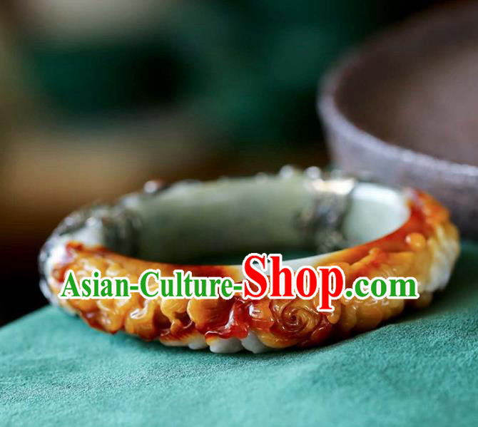 China Handmade Jade Carving Bracelet Traditional Jewelry Accessories National Silver Bangle