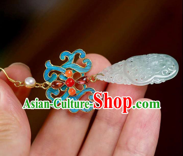 Handmade China Traditional Eardrop Cheongsam Jade Earrings National Jewelry Accessories