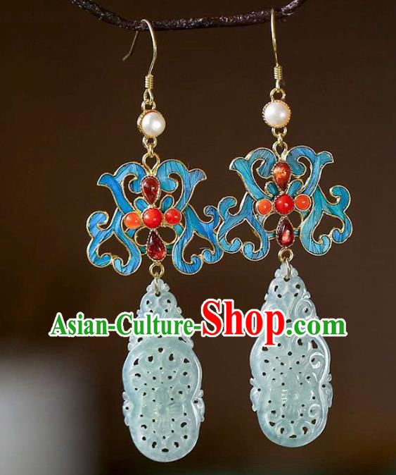 Handmade China Traditional Eardrop Cheongsam Jade Earrings National Jewelry Accessories