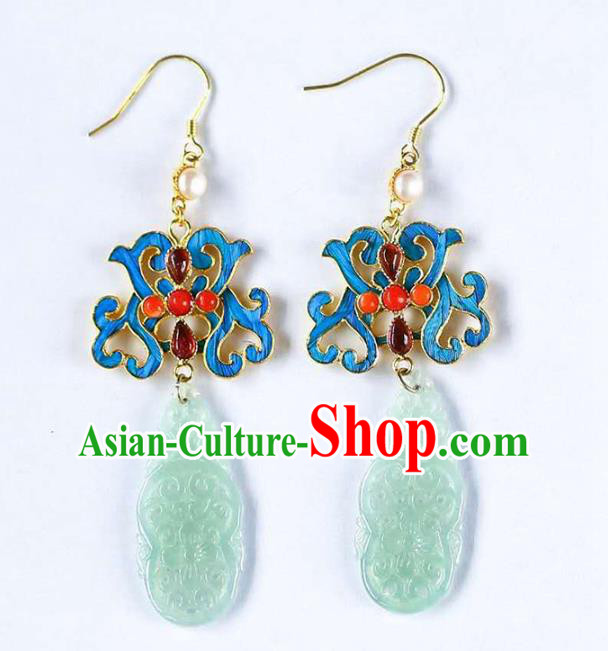 Handmade China Traditional Eardrop Cheongsam Jade Earrings National Jewelry Accessories