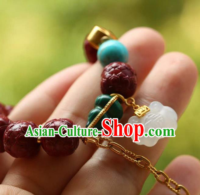 China Handmade Jade Lock Bracelet Traditional Jewelry Accessories National Vermilion Carving Lotus Bangle