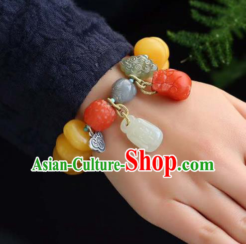 China Handmade Beeswax Bracelet Traditional Jewelry Accessories National Agate Carving Bangle