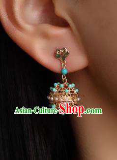 Handmade China Cheongsam Pearls Eardrop Accessories Traditional Jewelry National Kallaite Earrings