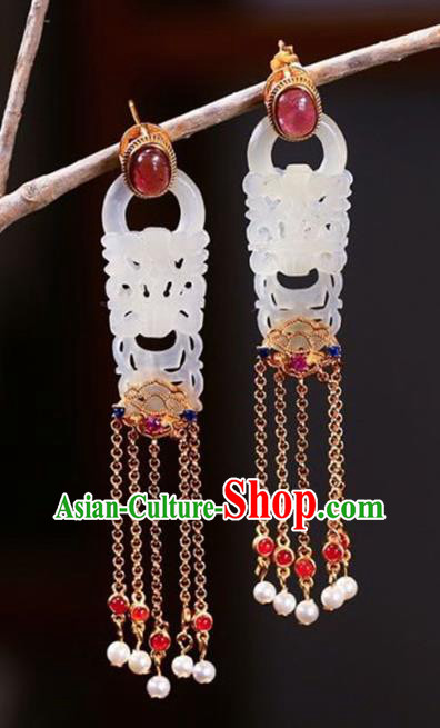 Handmade China National Pink Tourmaline Earrings Traditional Jade Jewelry Cheongsam Tassel Eardrop Accessories