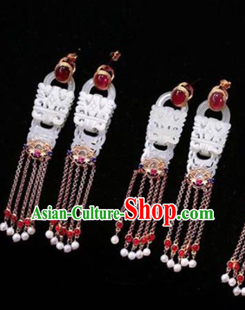 Handmade China National Pink Tourmaline Earrings Traditional Jade Jewelry Cheongsam Tassel Eardrop Accessories