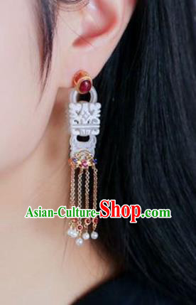 Handmade China National Pink Tourmaline Earrings Traditional Jade Jewelry Cheongsam Tassel Eardrop Accessories