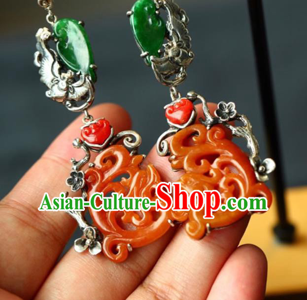 Handmade China Cheongsam Eardrop Accessories Traditional Jewelry National Jade Phoenix Earrings