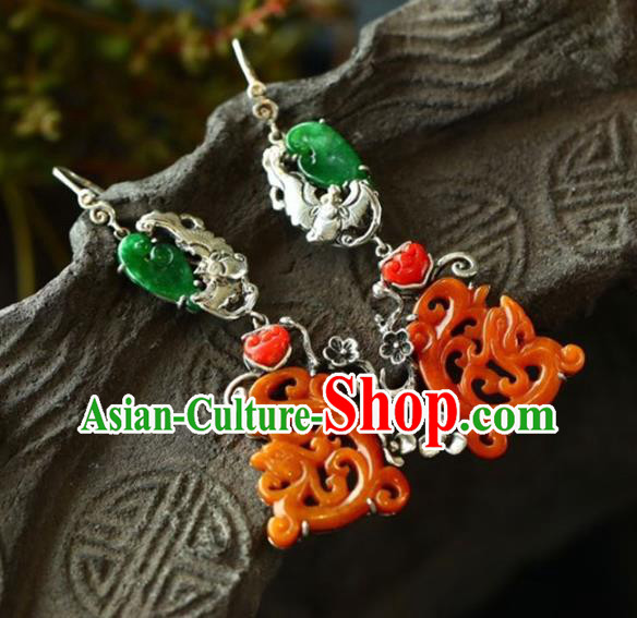 Handmade China Cheongsam Eardrop Accessories Traditional Jewelry National Jade Phoenix Earrings