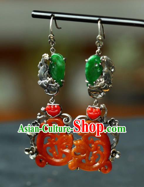 Handmade China Cheongsam Eardrop Accessories Traditional Jewelry National Jade Phoenix Earrings