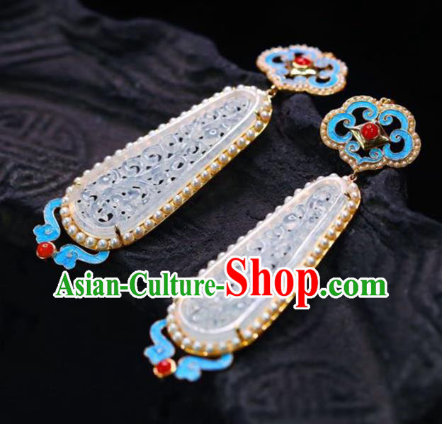 Handmade China Cheongsam Pearls Eardrop Accessories Traditional Jade Jewelry National Earrings