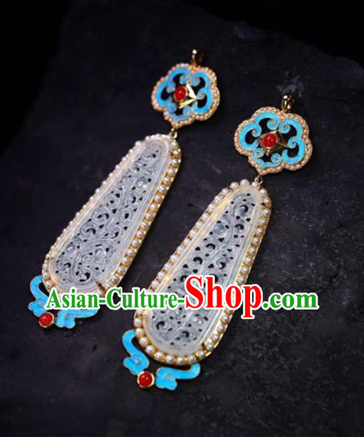 Handmade China Cheongsam Pearls Eardrop Accessories Traditional Jade Jewelry National Earrings