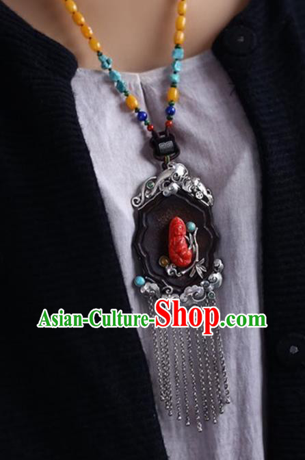 Chinese National Classical Necklace Accessories Handmade Retro Silver Tassel Necklet Pendant