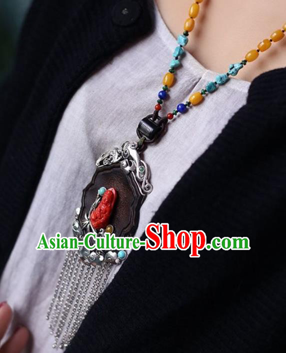 Chinese National Classical Necklace Accessories Handmade Retro Silver Tassel Necklet Pendant