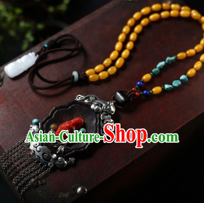 Chinese National Classical Necklace Accessories Handmade Retro Silver Tassel Necklet Pendant