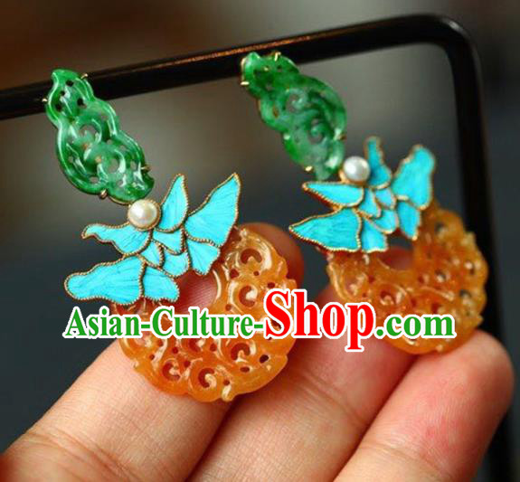 Handmade China Traditional Jade Jewelry Cheongsam Eardrop Accessories National Jadeite Earrings