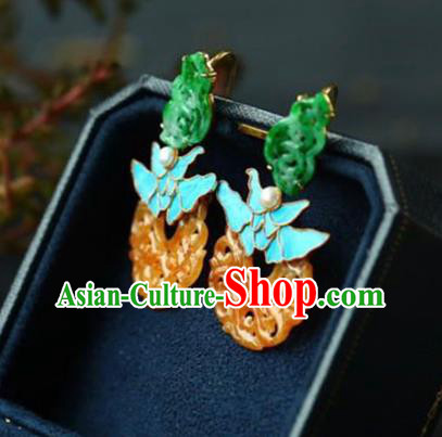 Handmade China Traditional Jade Jewelry Cheongsam Eardrop Accessories National Jadeite Earrings