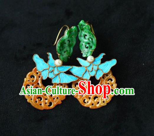 Handmade China Traditional Jade Jewelry Cheongsam Eardrop Accessories National Jadeite Earrings