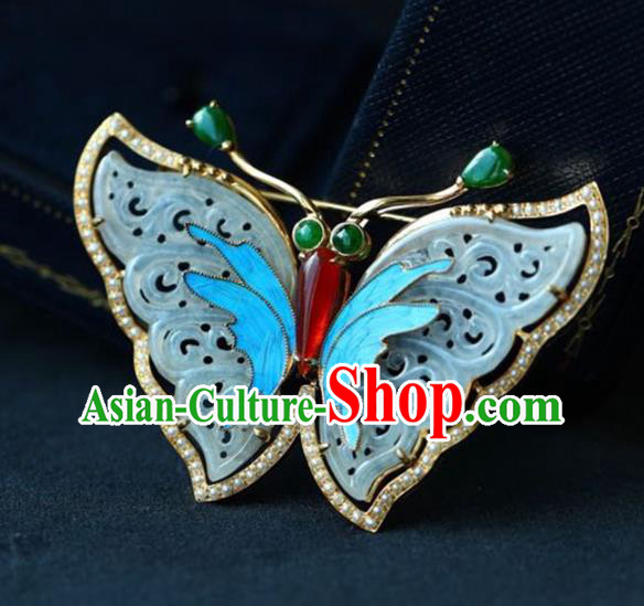 Chinese National Jade Butterfly Brooch Jewelry Traditional Handmade Breastpin Accessories