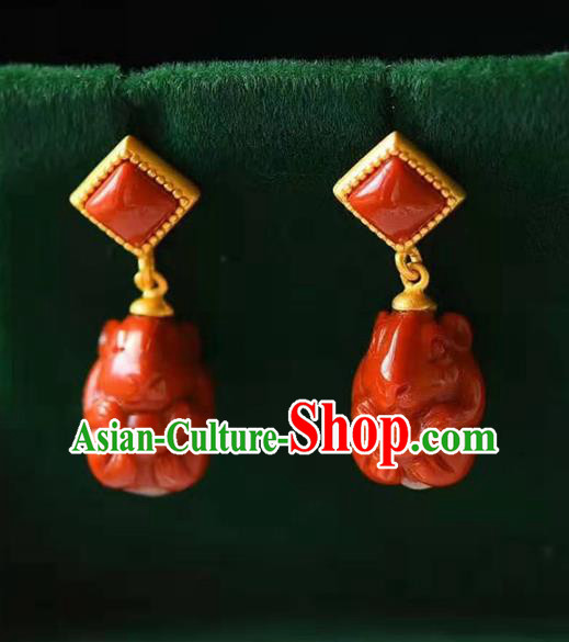 Handmade China National Earrings Traditional Jewelry Accessories Cheongsam Agate Eardrop