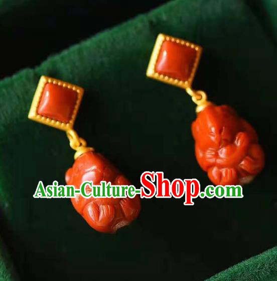 Handmade China National Earrings Traditional Jewelry Accessories Cheongsam Agate Eardrop
