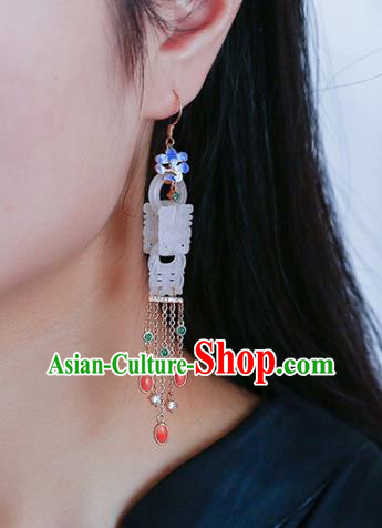 Handmade China National Tassel Earrings Traditional Blueing Jewelry Accessories Cheongsam Jade Eardrop