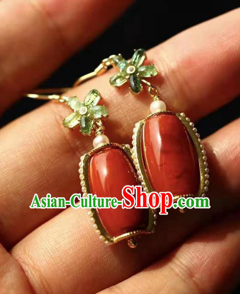 Handmade China National Agate Bucket Earrings Traditional Jewelry Accessories Cheongsam Pearls Eardrop