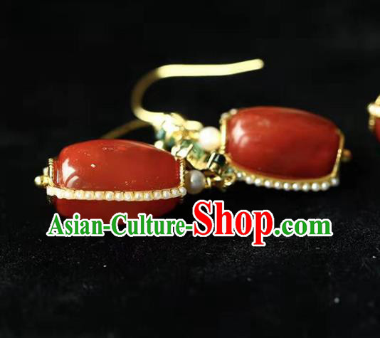 Handmade China National Agate Bucket Earrings Traditional Jewelry Accessories Cheongsam Pearls Eardrop