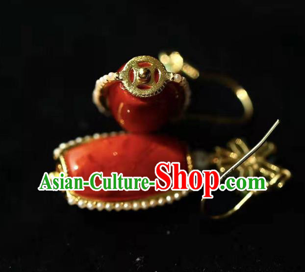 Handmade China National Agate Bucket Earrings Traditional Jewelry Accessories Cheongsam Pearls Eardrop